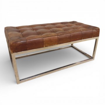 Bank, Lederpolster rotbraun kapituniert, Edelstahlgestell quadr., B100