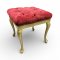 Hocker, gold, Beine geschwungen, Sitz Pannesamt rot kapituniert, quadr.
