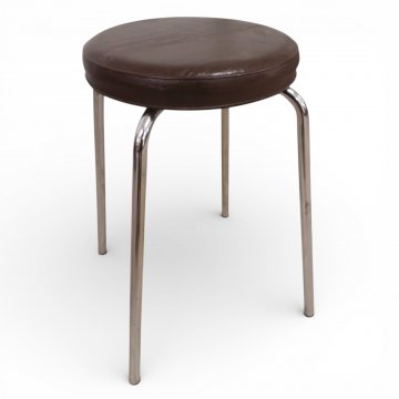 Hocker, Stahlrohrgestell, Sitz Kunstleder braun rund