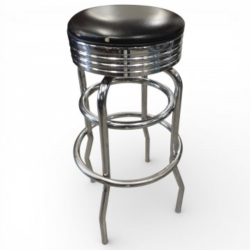 Barhocker, Chromgestell mit 2 Ringen, Sitz Kunstleder schwarz rund mit breiter Zarge