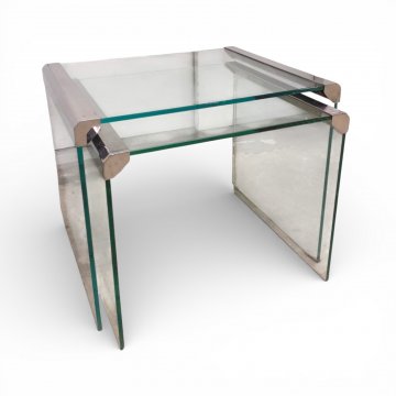 Satztisch, Glas mit Chromkante, 2-teilig, 48x49cm, h 40cm