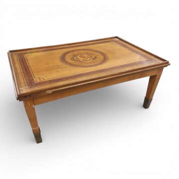 Beistelltisch, EKL., Eibe, intarsiert, zweiteilig, Messingfüßchen, 87x55x37cm