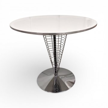 Tisch PANTON, Platte Kunststoff weiß, Säule Chromgitter konisch, Tellersockel Chrom, Ø75 H64 - FRITZ HANSEN