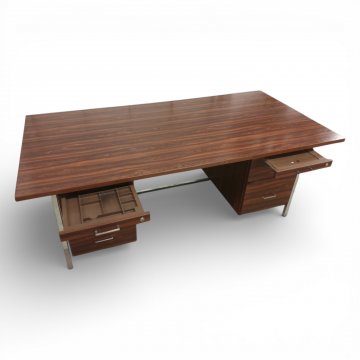 Schreibtisch, Palisanderdekor, Chromgestell quadr., 2x3 Schübe/ TEILS OHNE FUNKTION, Chromgriffe, B200xT100xH71 oder 75