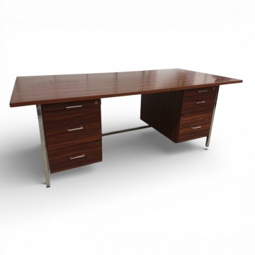 Schreibtisch, Palisanderdekor, Chromgestell quadr., 2x3 Schübe/ TEILS OHNE FUNKTION, Chromgriffe, B200xT100xH71 oder 75