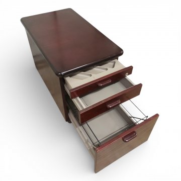 Rollcontainer, Esche mahagoni gebeizt, 3 Schübe, Kanten und Ecken gerundet, B47xT81xH57