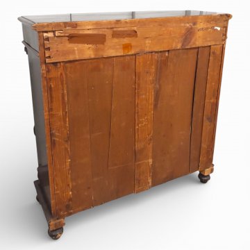 Kommode, schwarz lackiert, 1-türig, Schub, Seitensäulen kanneliert, Flachschnitzereien, B114xT44xH115 Böden