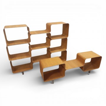 Regalsystem HIVE 2, Eichenholzfurnier mit Alu, Alubeine lackiert