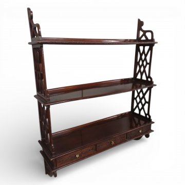 Wandregal, Mahagoni, 3 Böden, 3 Schübe unten, Seiten vergittert, B93xH75