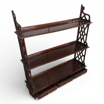 Wandregal, Mahagoni, 3 Böden, 3 Schübe unten, Seiten vergittert, B93xH75