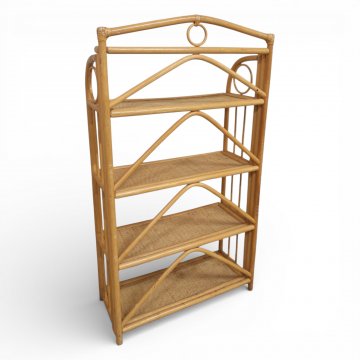Regal, Bambusgestell, 4 Böden Rattangeflecht, Krönung gerundet, Seiten gestäbt, B75xT33xH140