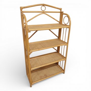 Regal, Bambusgestell, 4 Böden Rattangeflecht, Krönung gerundet, Seiten gestäbt, B75xT33xH140