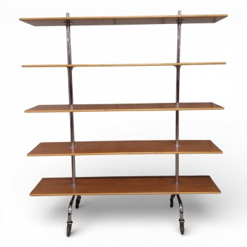 Regal Kirschbaum, 5 Böden verstellbar, Chromgestell auf Rollen, B165xT35xH186