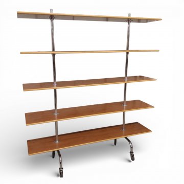 Regal Kirschbaum, 5 Böden verstellbar, Chromgestell auf Rollen, B165xT35xH186