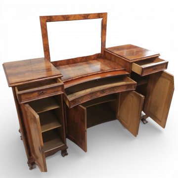 Anrichte, Mahagoni, 4-türig, Mittelteil gebogen, Spiegelaufsatz mittig, 6 Klauenfüße, B175