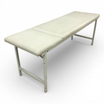 Arztliege/Untersuchungsliege, Stahlgestell weiß, Bezug Leder weiß, Kopfteil verstellbar, H/B/T 72x192x62