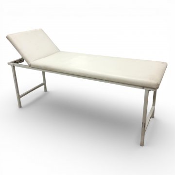 Arztliege/Untersuchungsliege, Stahlgestell weiß, Bezug Leder weiß, Kopfteil verstellbar, H/B/T 72x192x62