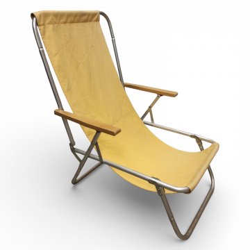 Liegestuhl, 70er Jahre, Alu-Gestell, Stoffbezug gelb
