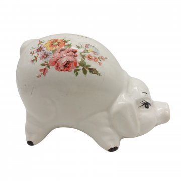 Sparschwein / Spardose aus Porzellan, Weiß mit Blumen