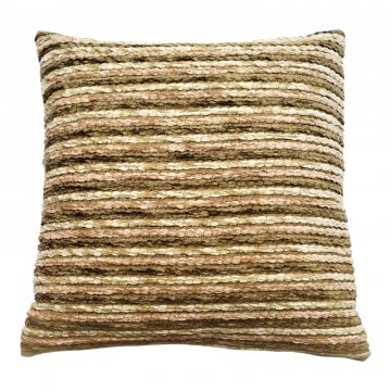 Kissen 40x40, braun/grün/ beige, aufgenähte Chenille Streifen, Rückseite grün/ocker Baumwolle