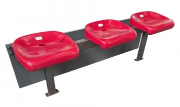 Wartebank, WINGWANG, Bushaltestelle, 3 Sitze Rot, Gestell mit Rückwand Grau, 157x41cm, h 47cm