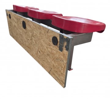 Wartebank, WINGWANG, Bushaltestelle, 3 Sitze Rot, Gestell mit Rückwand Grau, 157x41cm, h 47cm