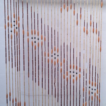 Türvorhang 90x200 braun + beige Bambusröhrchen, orangene Perlen Holz im diagonalem Muster, 31 Schnüre