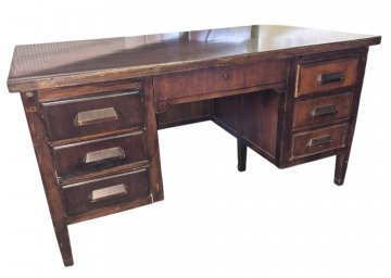 Schreibtisch amerikanisch, mit geschlossener Rückwand und Holzschüben, dunkel Nußbaum, 152x85cm, h 78cm