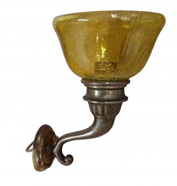 Wandarm Bronze schwer FÜLLHORN, 1-flammig m. ovalem Schild