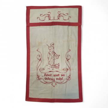 P- Wandbehang,130x75cm,"Arbeit spart, wer Ordnung wahrt", Leinen natur/rot