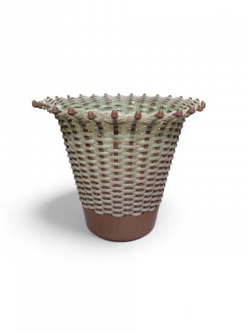 Papierkorb, Kunststoffgeflecht weiß verblasst, brauner Boden, H=29cm