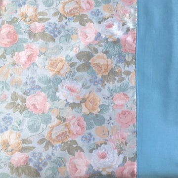 Tagesdecke 270x290 Satin, beige/bunt, pastell, Rosenmuster, Rückseite türkis, Satin