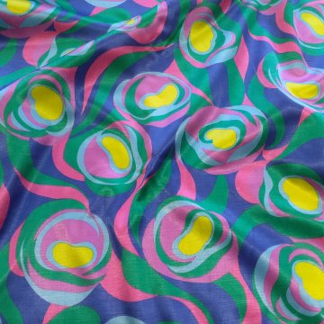 Seide 215x90 kreisartiges Muster in pink, gelb, lila und grün