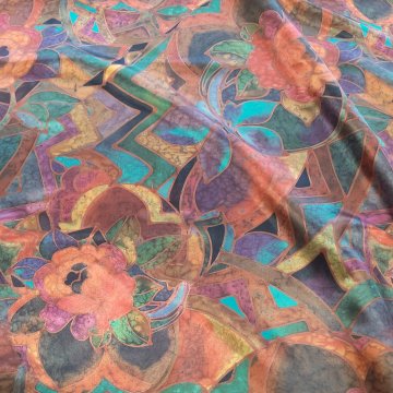 Satin 290x145 dunkel/bunt geblümt
