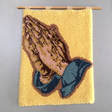 Wandbehang 70x90 Wolle geknüpft, gelb, betende Hände nach Albrecht Dürer (1471-1521) Kirche, Religion