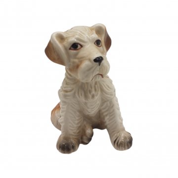 Porzellanfigur, Hund / Schnauzer / Terrier, weiß/braun, H:11cm
