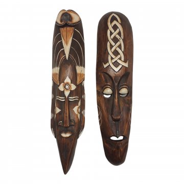 Wandmaske / Maske aus Holz, Balinesisch, mit weißen Malereien, H:50cm