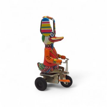 Blechspielzeug, Ente auf Dreirad, mit Propeller Hut