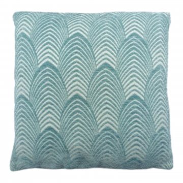 Kissen 40x40 naturweiß/helltürkis, Art Deco Muster, Fächerartig hoch tief, Velour