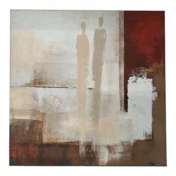 Bild JTW Abstrakt 70x70 cm, weiss beige rot, 2 helle angedeutete Figuren, FORSBERG SILHUET 262 - RECHTE: FTA 