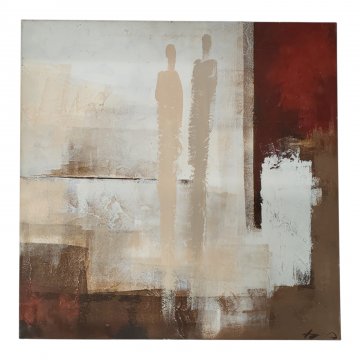 Bild JTW Abstrakt 70x70 cm, weiss beige rot, 2 helle angedeutete Figuren, FORSBERG SILHUET 262 - RECHTE: FTA 