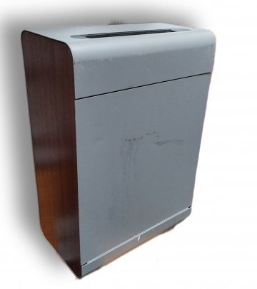 Aktenvernichter/schredder IDEAL 1, Metall grau, Seitenteile Holzstruktur dunkelbraun, funktionstüchtig