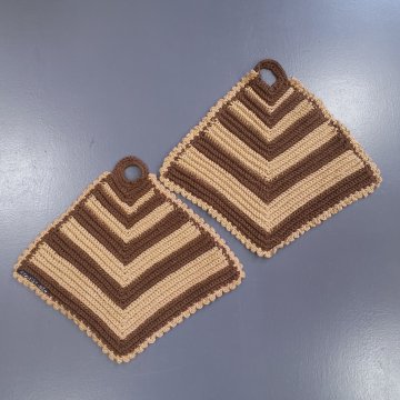 Topflappen 20x20 hellbraun, braun gestreift