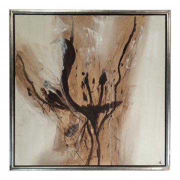 Bild JTW Abstrakt 60x60 cm, weiss beige schwarz, Silberrahmen, PAINTING 03 - RECHTE: FTA 