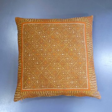 Kissen 60x60 LEELA braun, rot gelb hellblaues Punkt Strich Karo Muster, Bassetti 