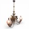 Krone Messing JHW 3 Engel, reich verzierte geschwungene Messingarme, 3-flg. E27, satinierte Glaskugeln, Kristallketten