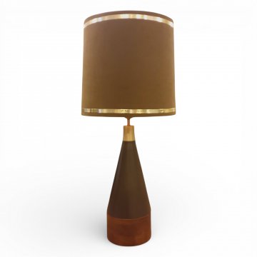 Tischlampe WOOD&amp;ALUMINIUM, Alu Kegelform dkl.braun, Boden Holz dkl.braun, H49, 1 flg. E27 max.60W