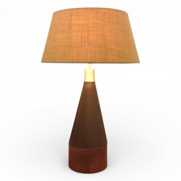 Tischlampe WOOD&amp;ALUMINIUM, Alu Kegelform dkl.braun, Boden Holz dkl.braun, H49, 1 flg. E27 max.60W
