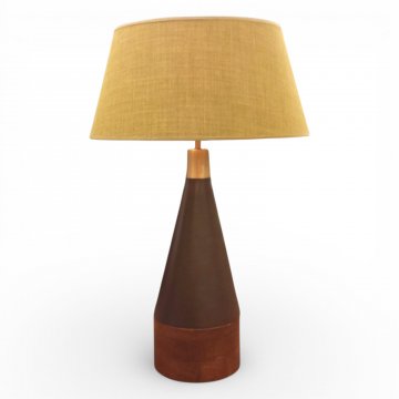 Tischlampe WOOD&amp;ALUMINIUM, Alu Kegelform dkl.braun, Boden Holz dkl.braun, H49, 1 flg. E27 max.60W