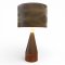 Tischlampe WOOD&amp;ALUMINIUM, Alu Kegelform dkl.braun, Boden Holz dkl.braun, H49, 1 flg. E27 max.60W